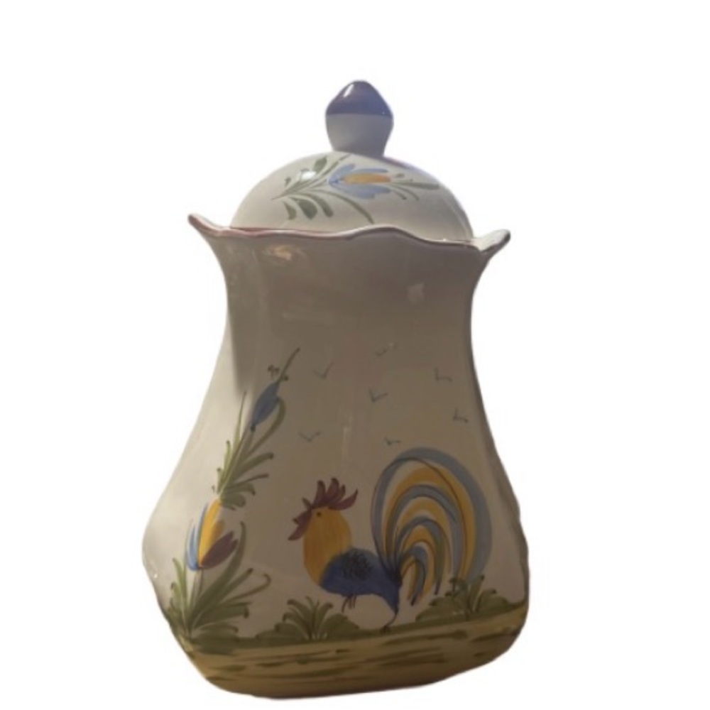 J Willifred Hand-Painted Rooster Ceramic Canister - White and Blue